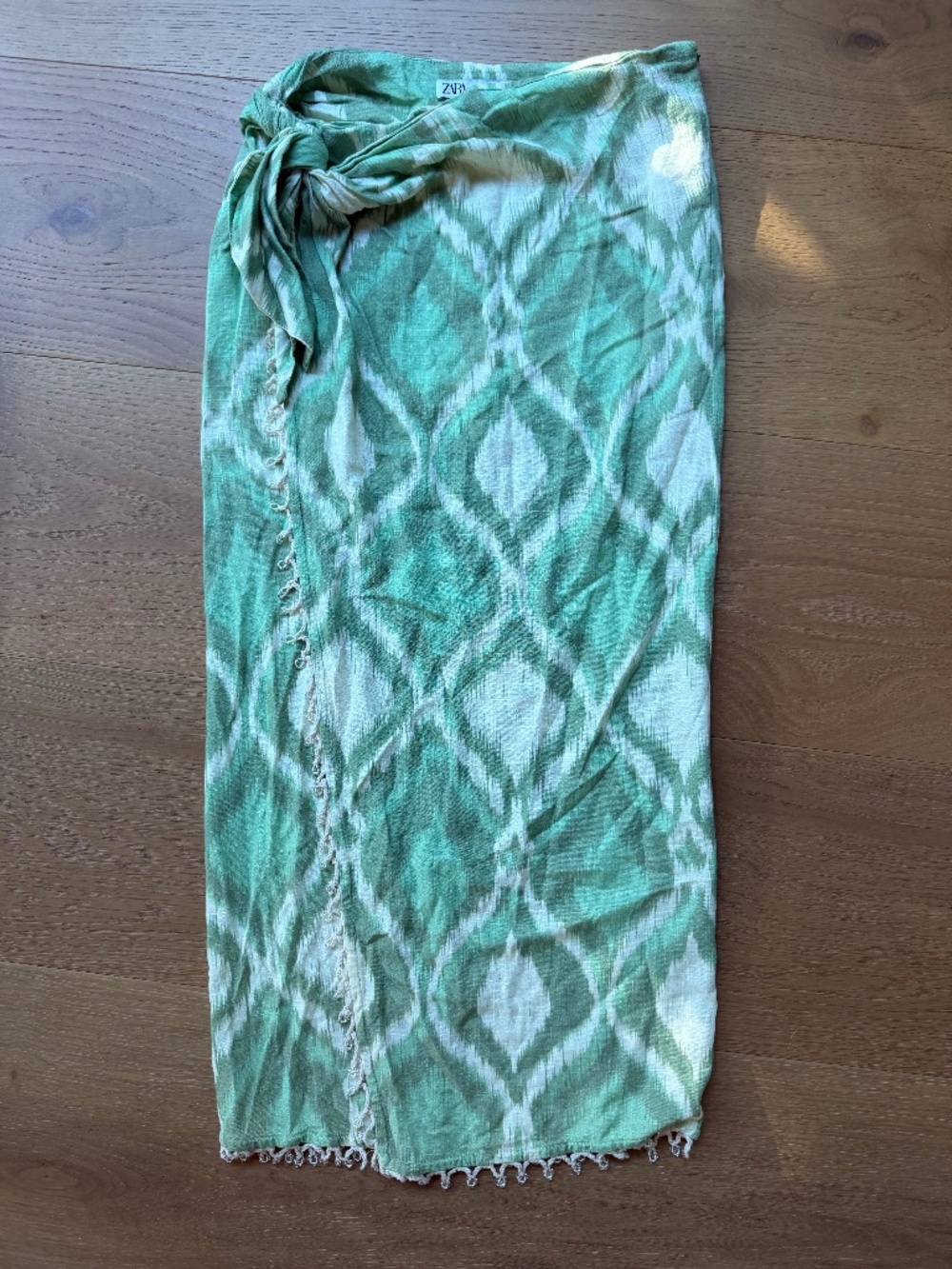 Zara Green & White Tie-Dye Sarong Wrap Skirt — Size S